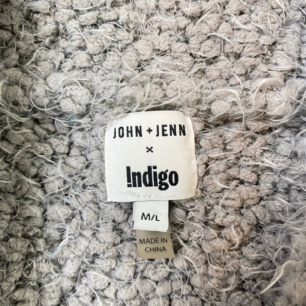 Women's JOHN + JENN x Indigo Grey Open Cardigan M/L Eyelash Boucle Cozy Soft - Picture 3 of 10